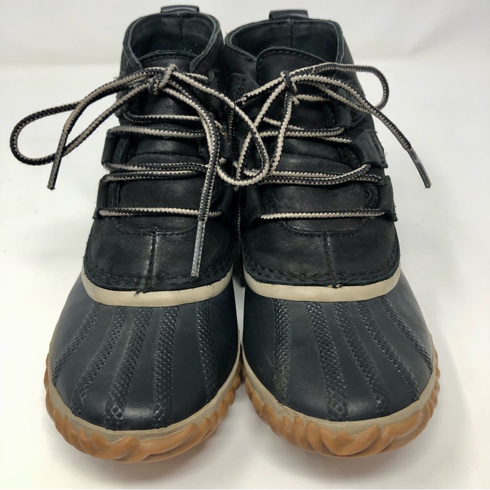 Sorel Womens Out N About NL2133-012 Black Waterproof Lace Up Duck Boots